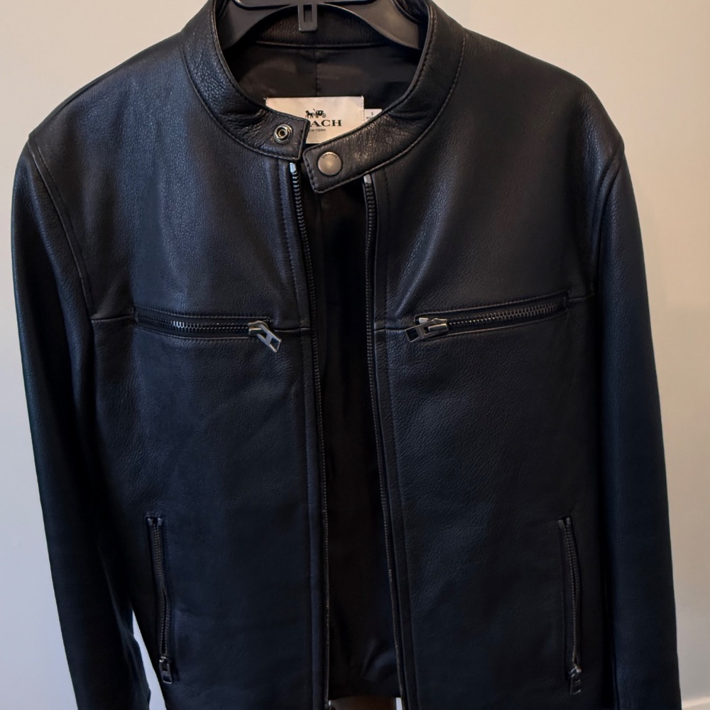 Coach Men's Leather Racer Jacket - Black - Glovetanned Leather - Size Small